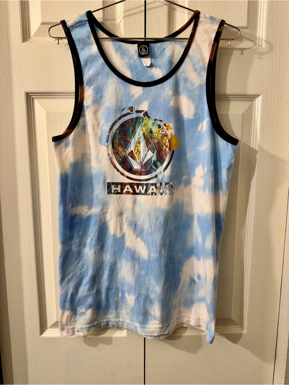 Volcom Tie-Dye Tank Top in Blue and White with Logo Tag